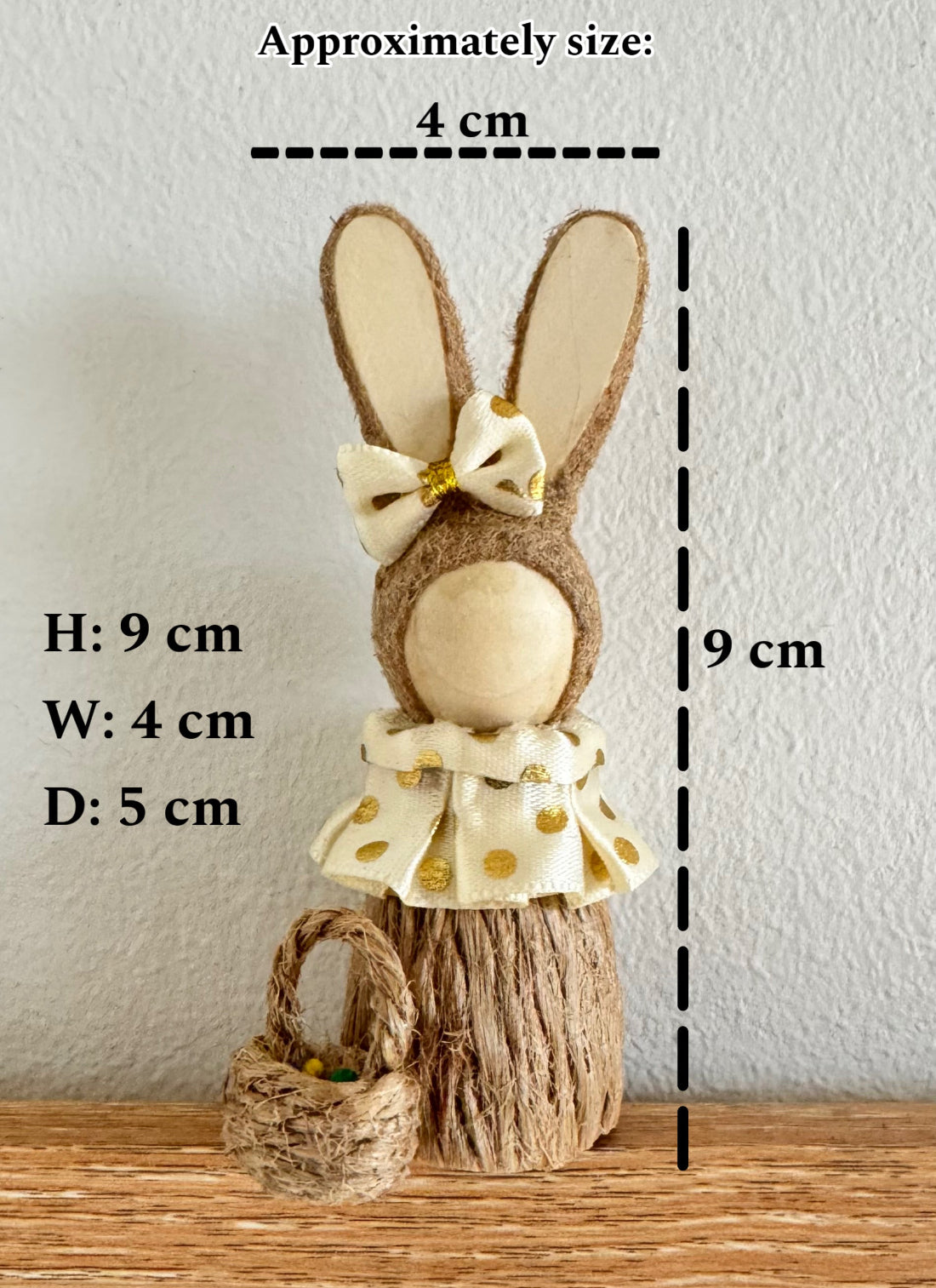 Handmade Bunny Figure with Basket – Mini Easter Decoration