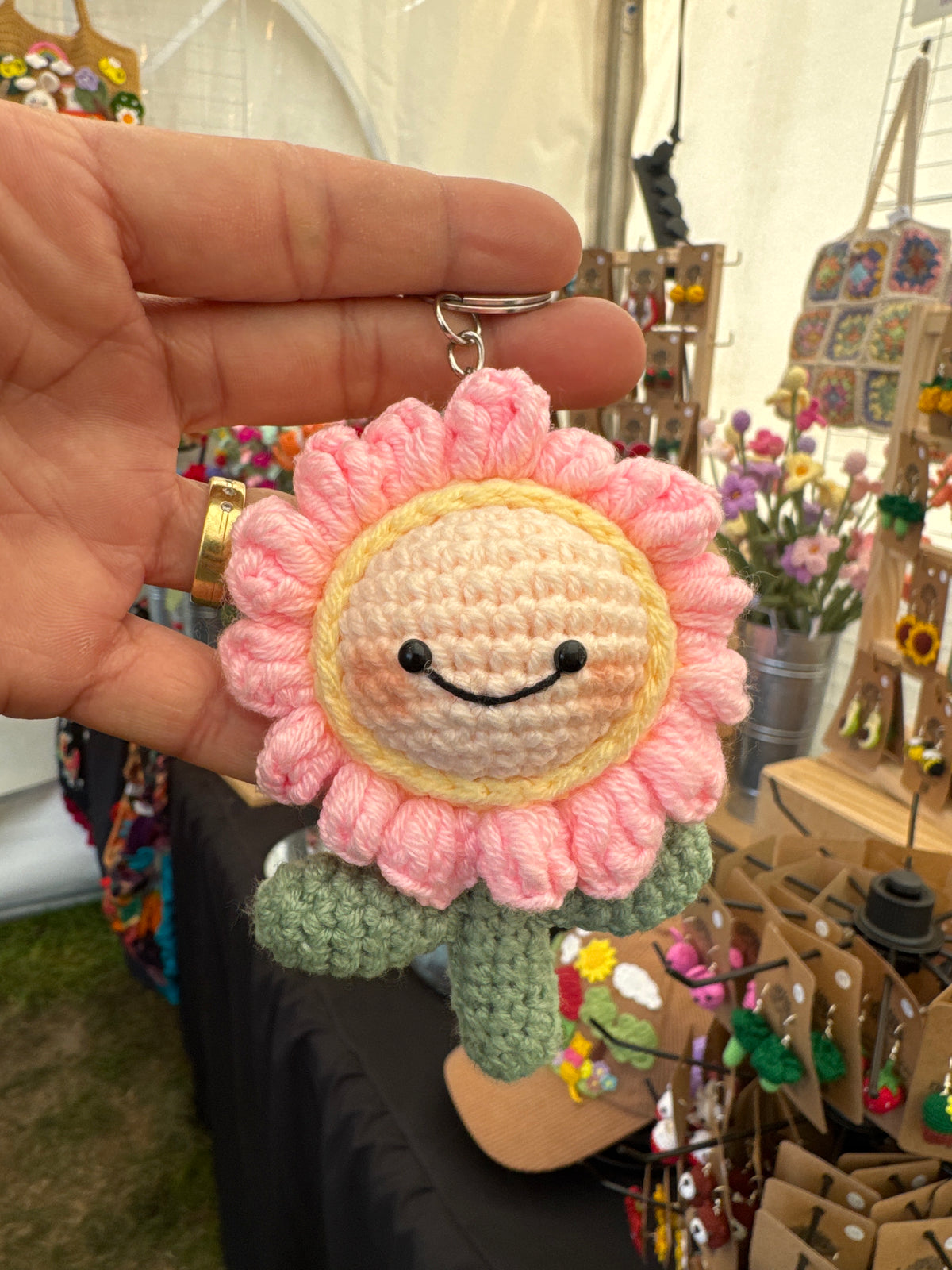 Happy Flower Crochet Bag Charm