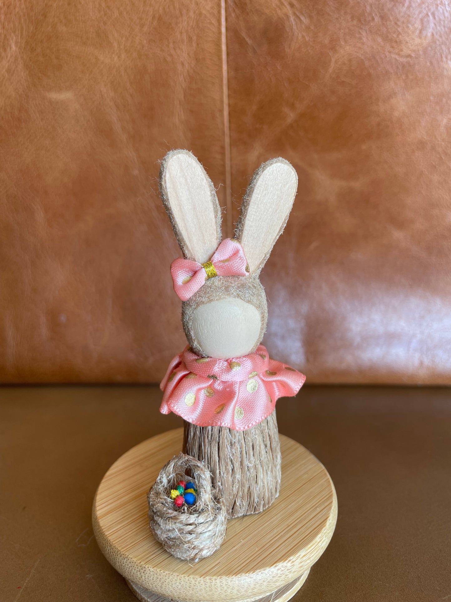 Handmade Bunny Figure with Basket – Mini Easter Decoration