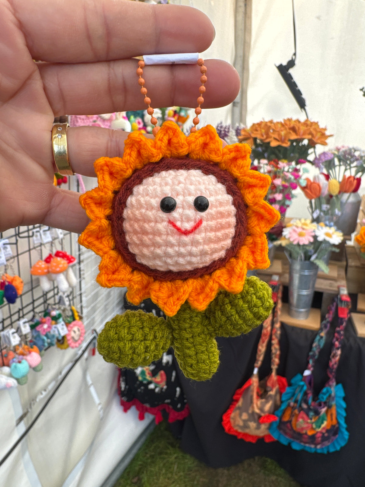 Happy Flower Crochet Bag Charm