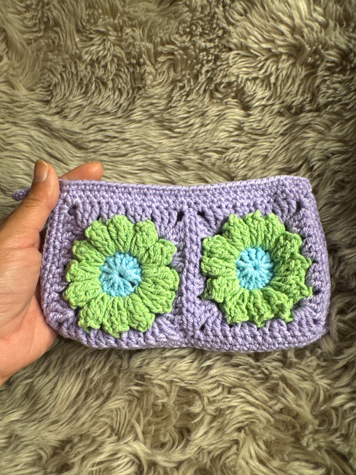 Handmade Crochet Daisy Pouch