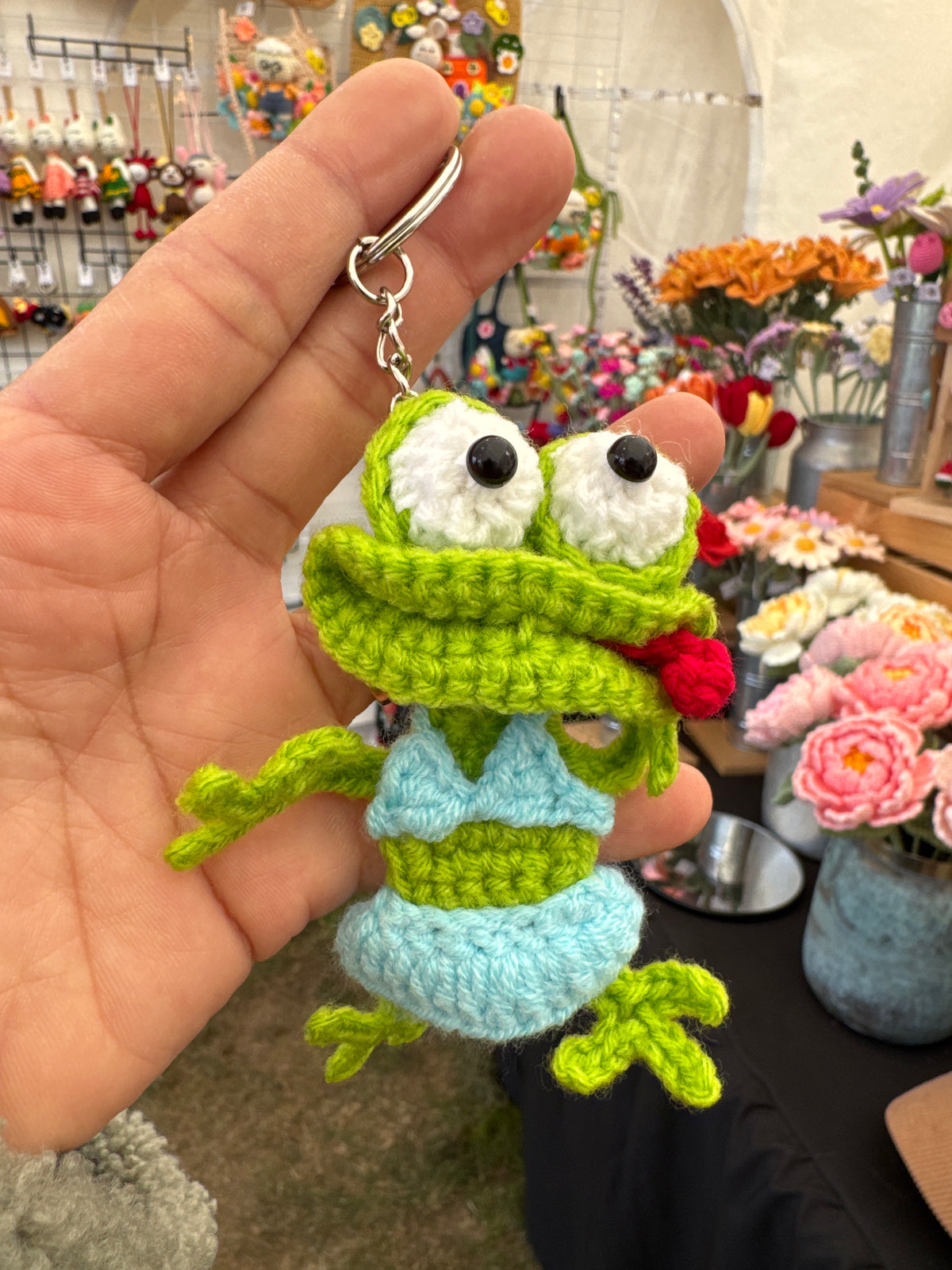 Funny Silly Frog Crochet Keychain