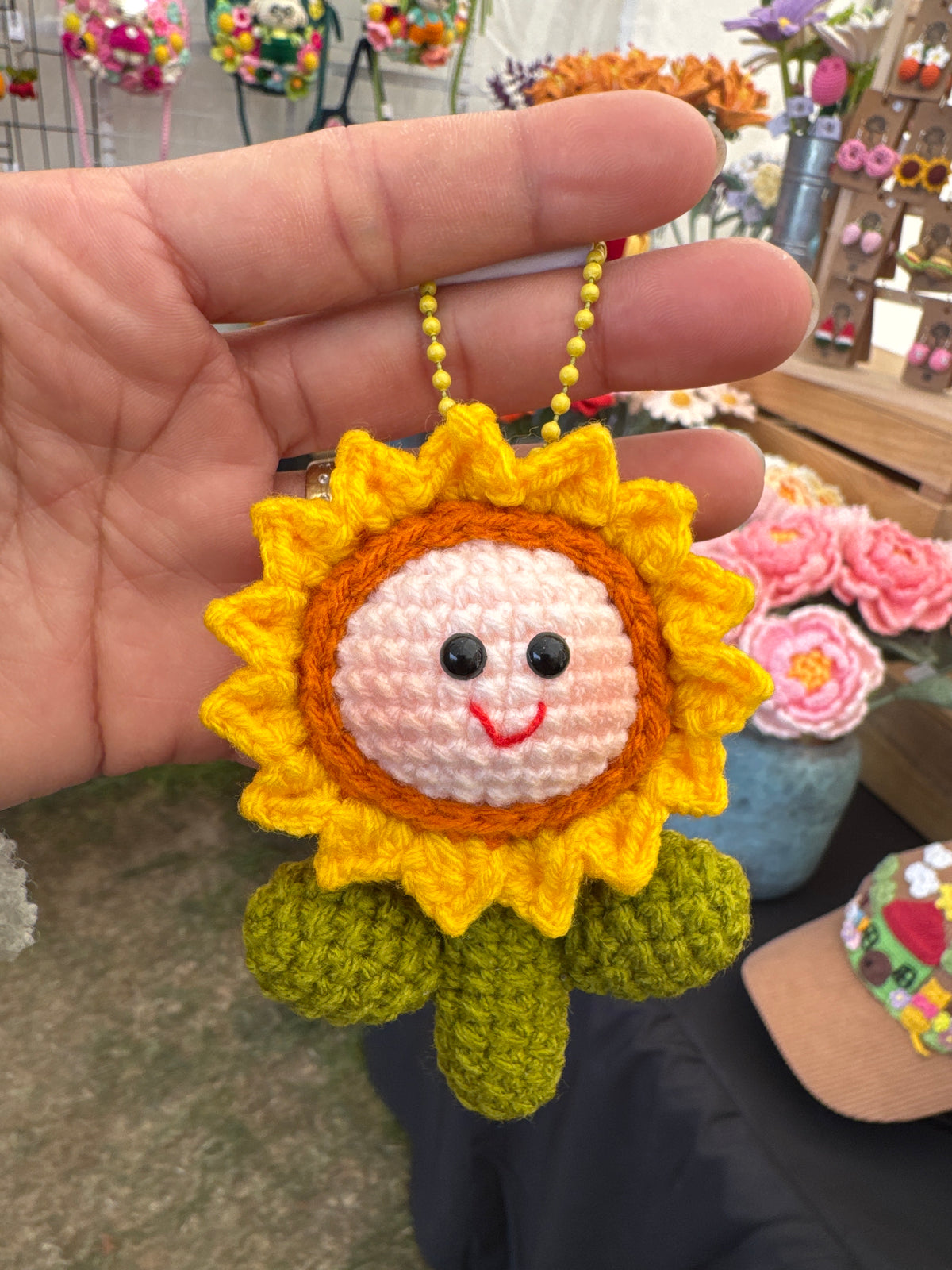 Happy Flower Crochet Bag Charm