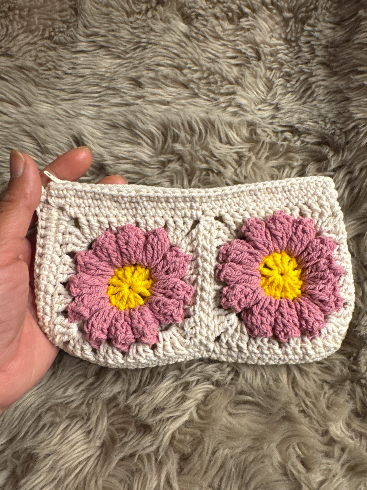 Handmade Crochet Daisy Pouch