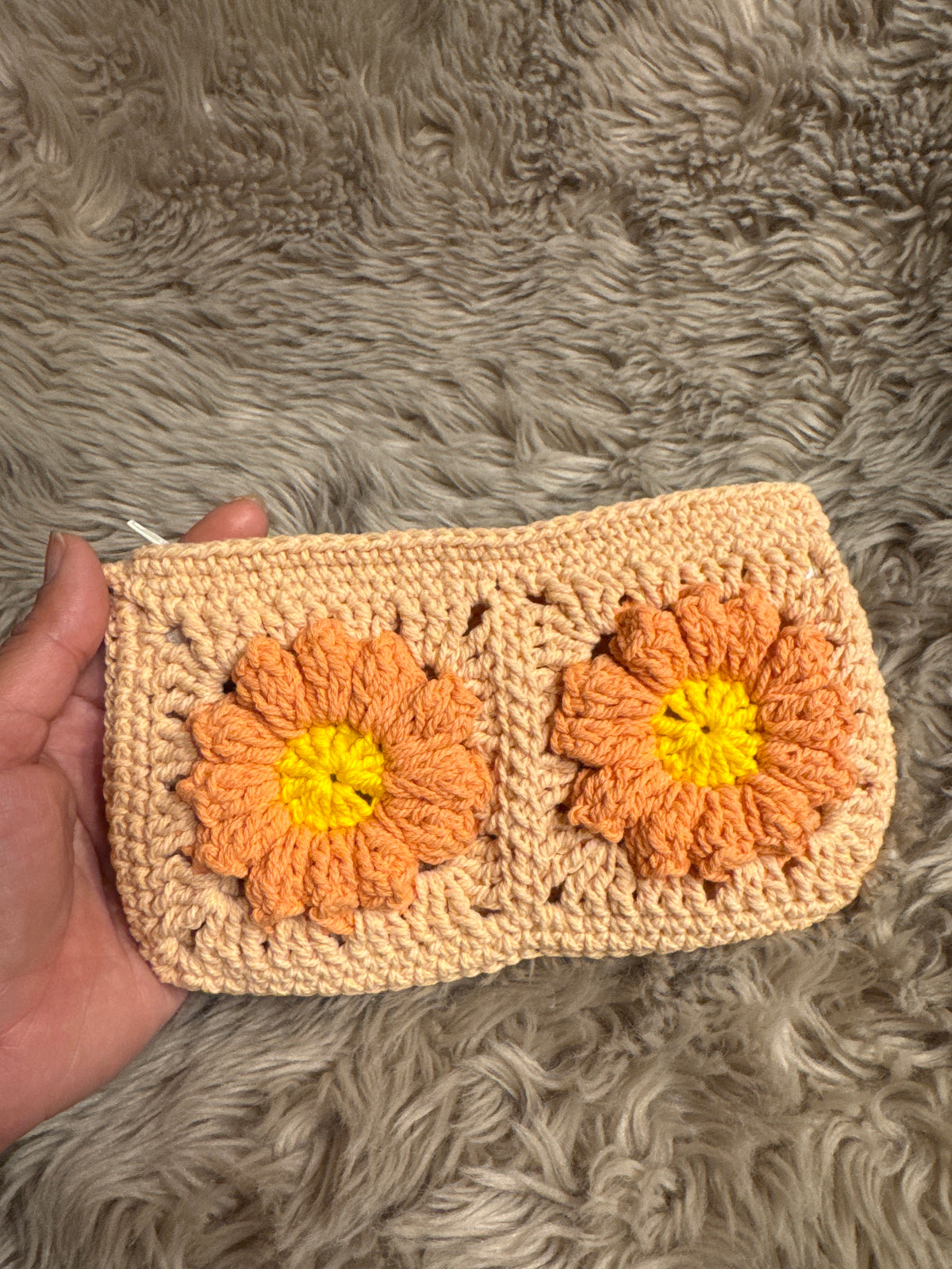 Handmade Crochet Daisy Pouch