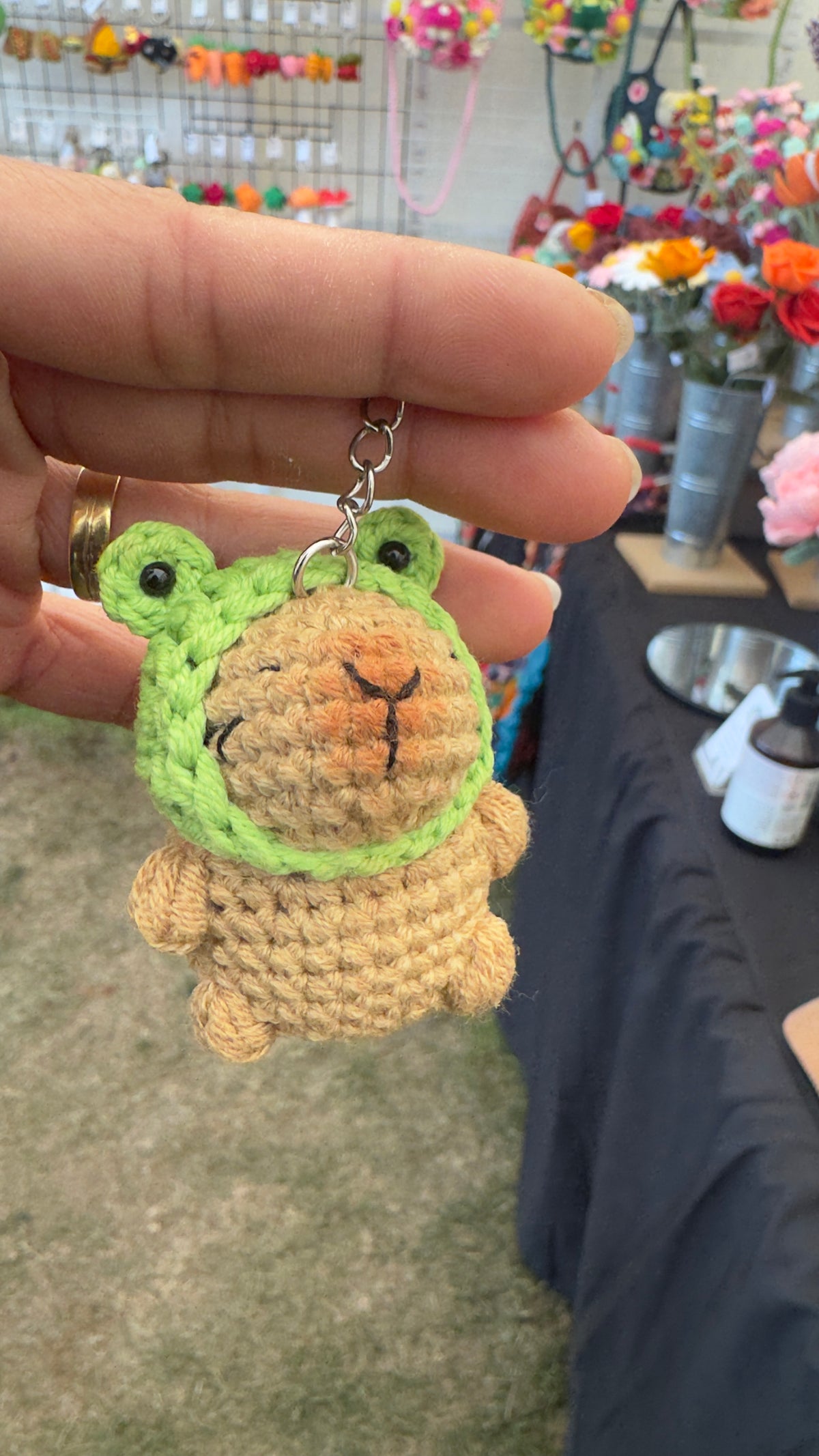 Cute Capybara with Crochet Hat Keychain