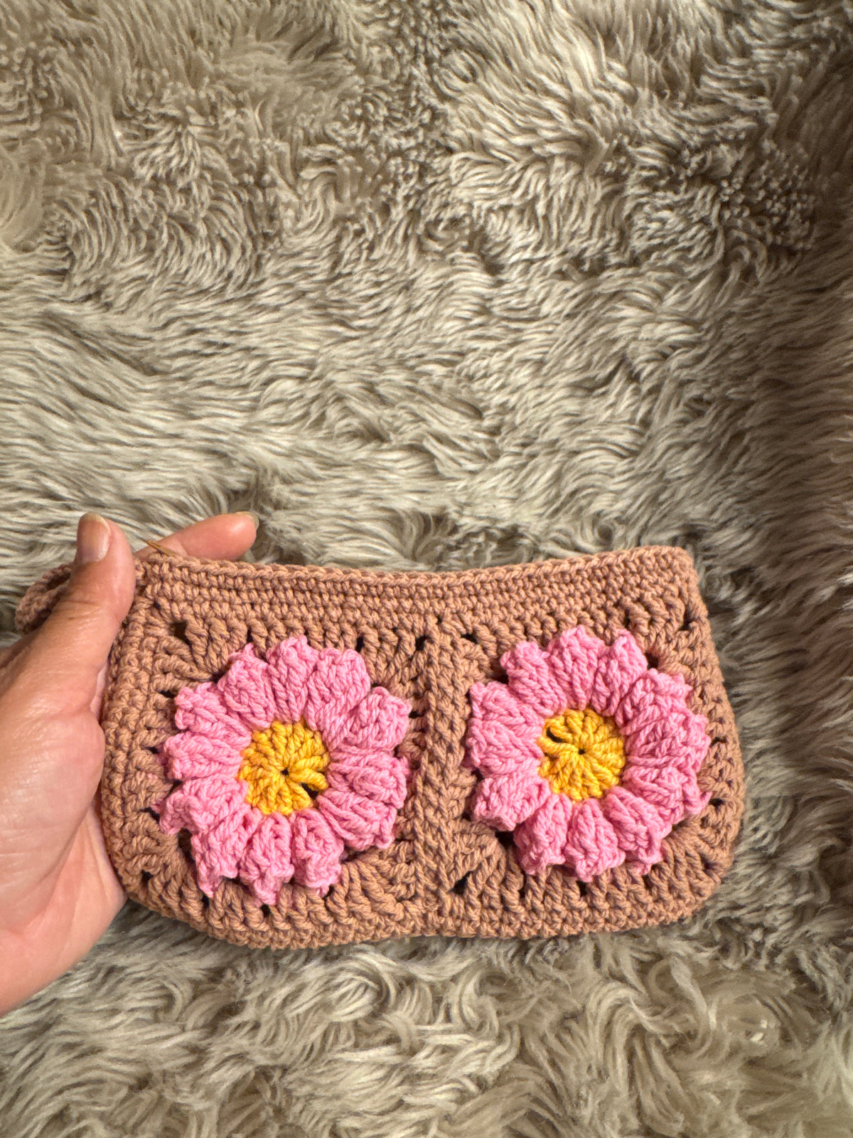 Handmade Crochet Daisy Pouch