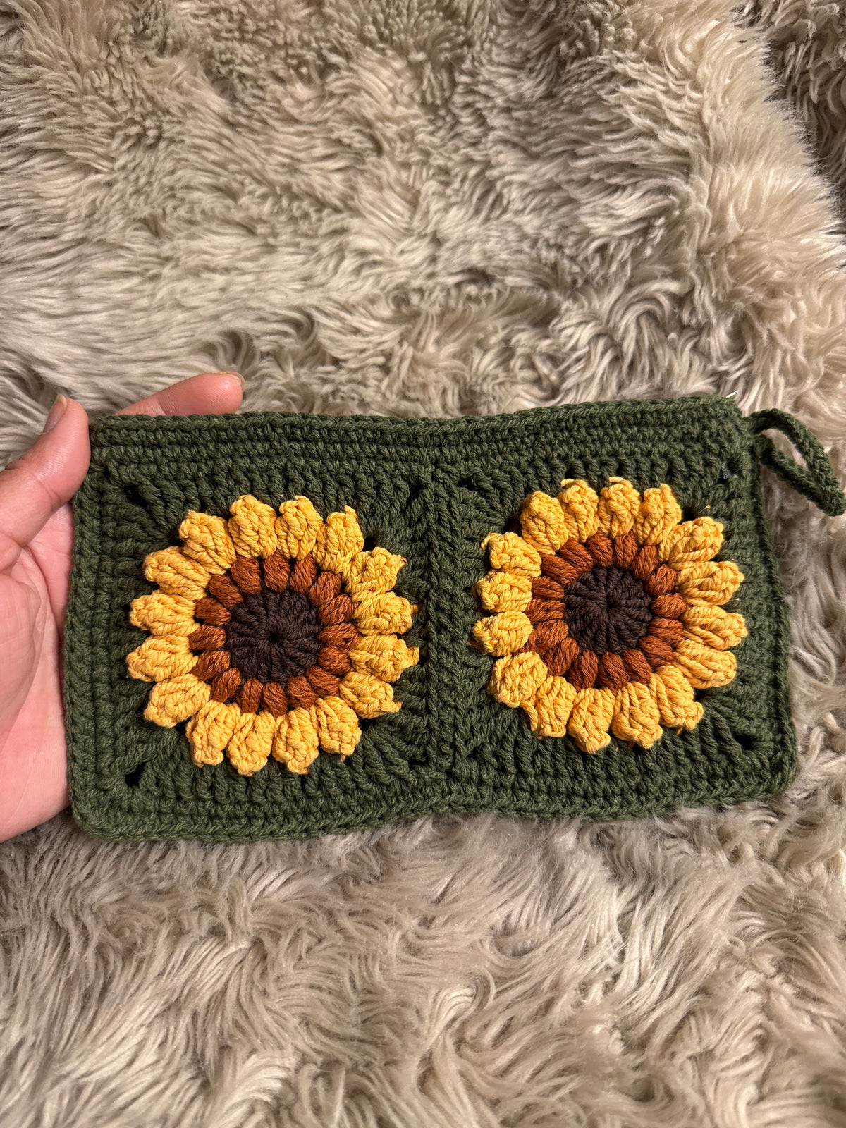 Handmade Crochet Sunflower Pouch