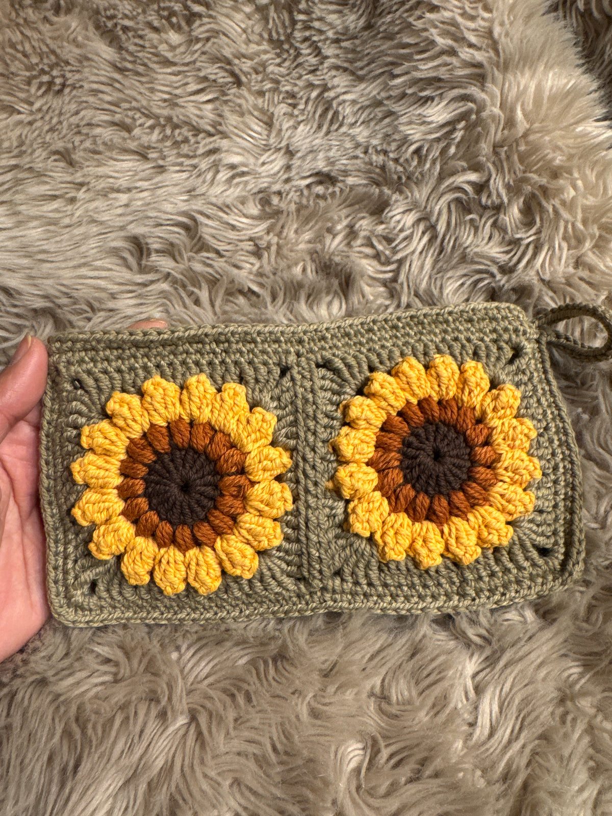 Handmade Crochet Sunflower Pouch