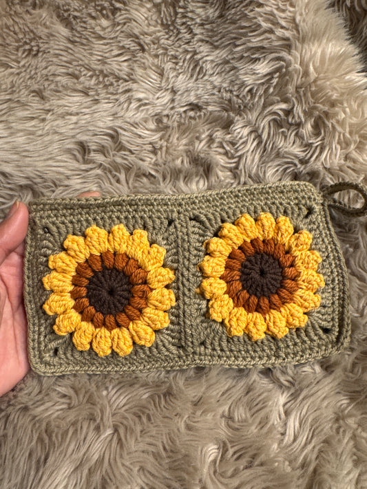 Handmade Crochet Sunflower Pouch