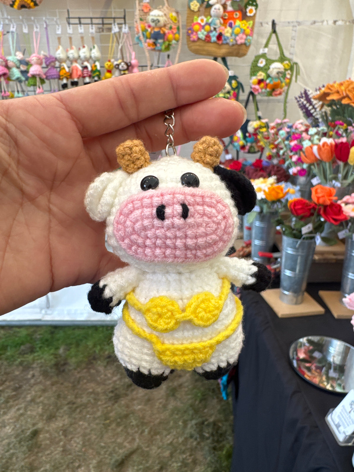 Funny Crochet Cow in Bikini Keychain