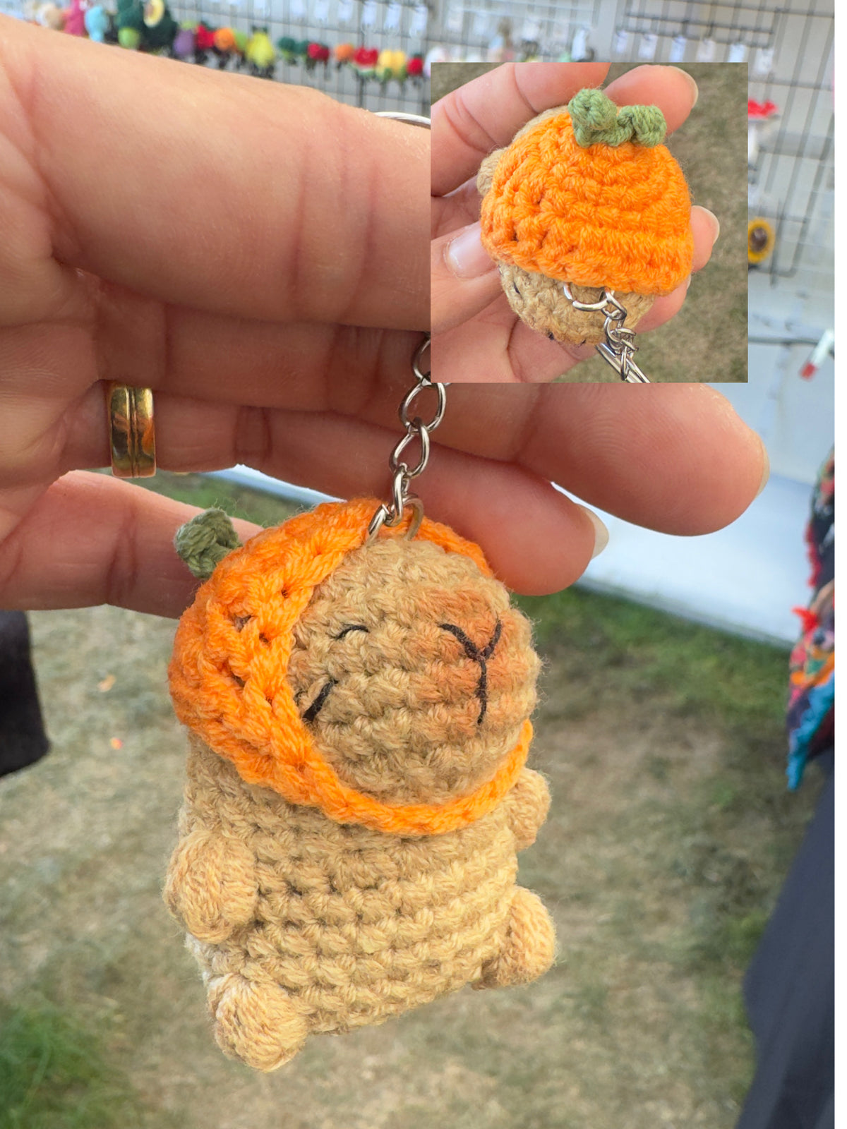 Cute Capybara with Crochet Hat Keychain