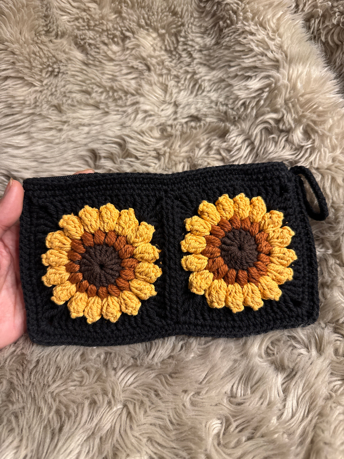 Handmade Crochet Sunflower Pouch