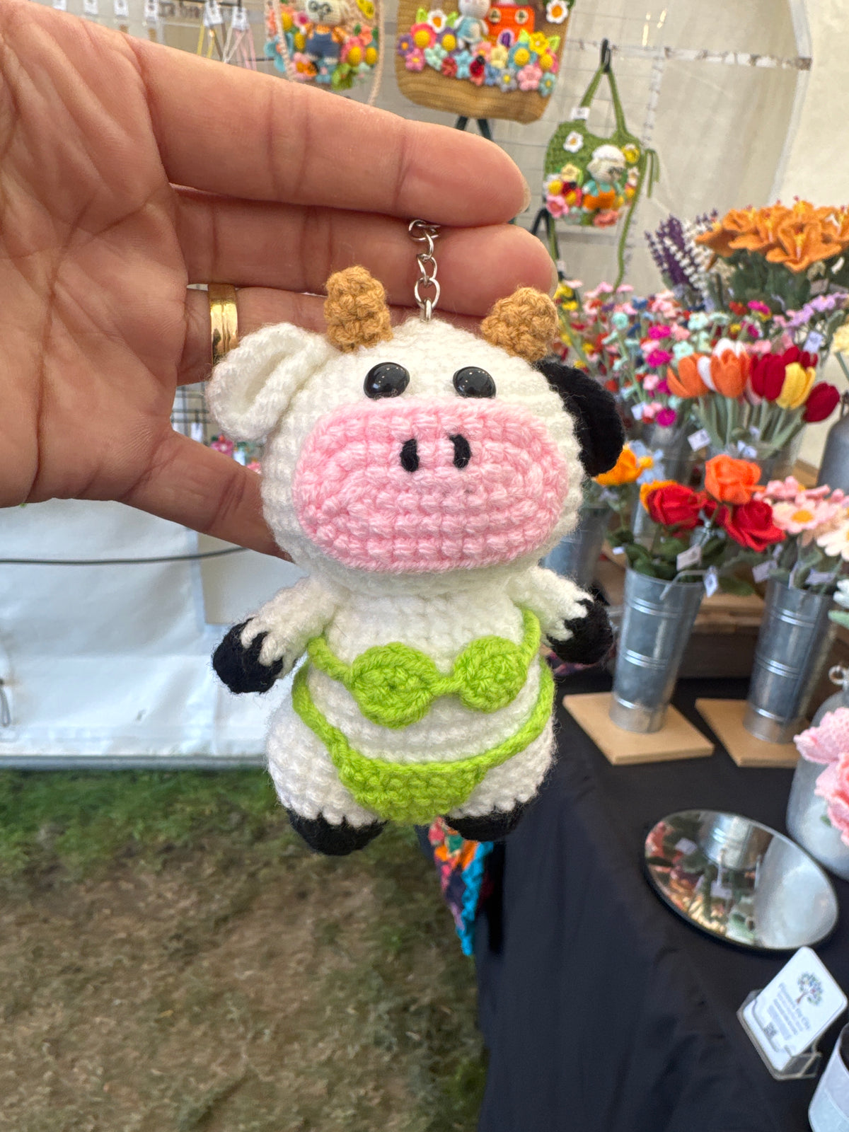 Funny Crochet Cow in Bikini Keychain