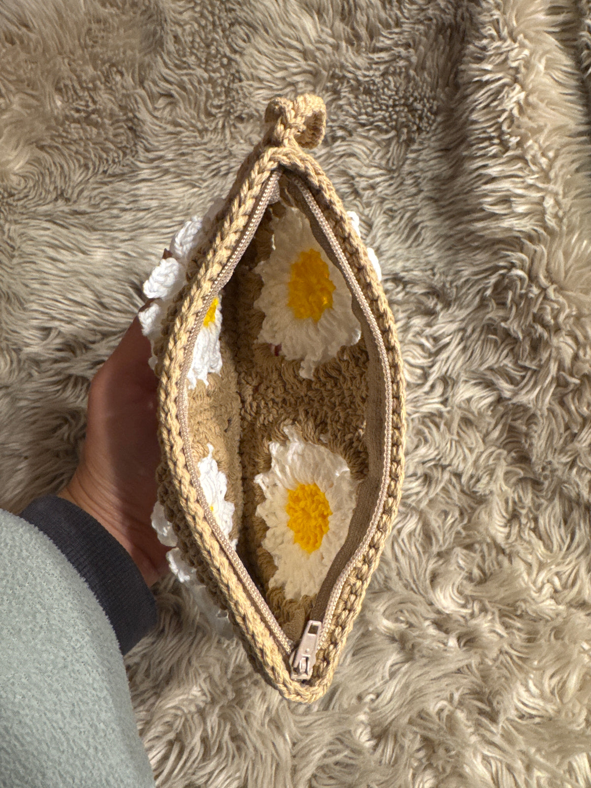 Handmade Crochet Daisy Pouch