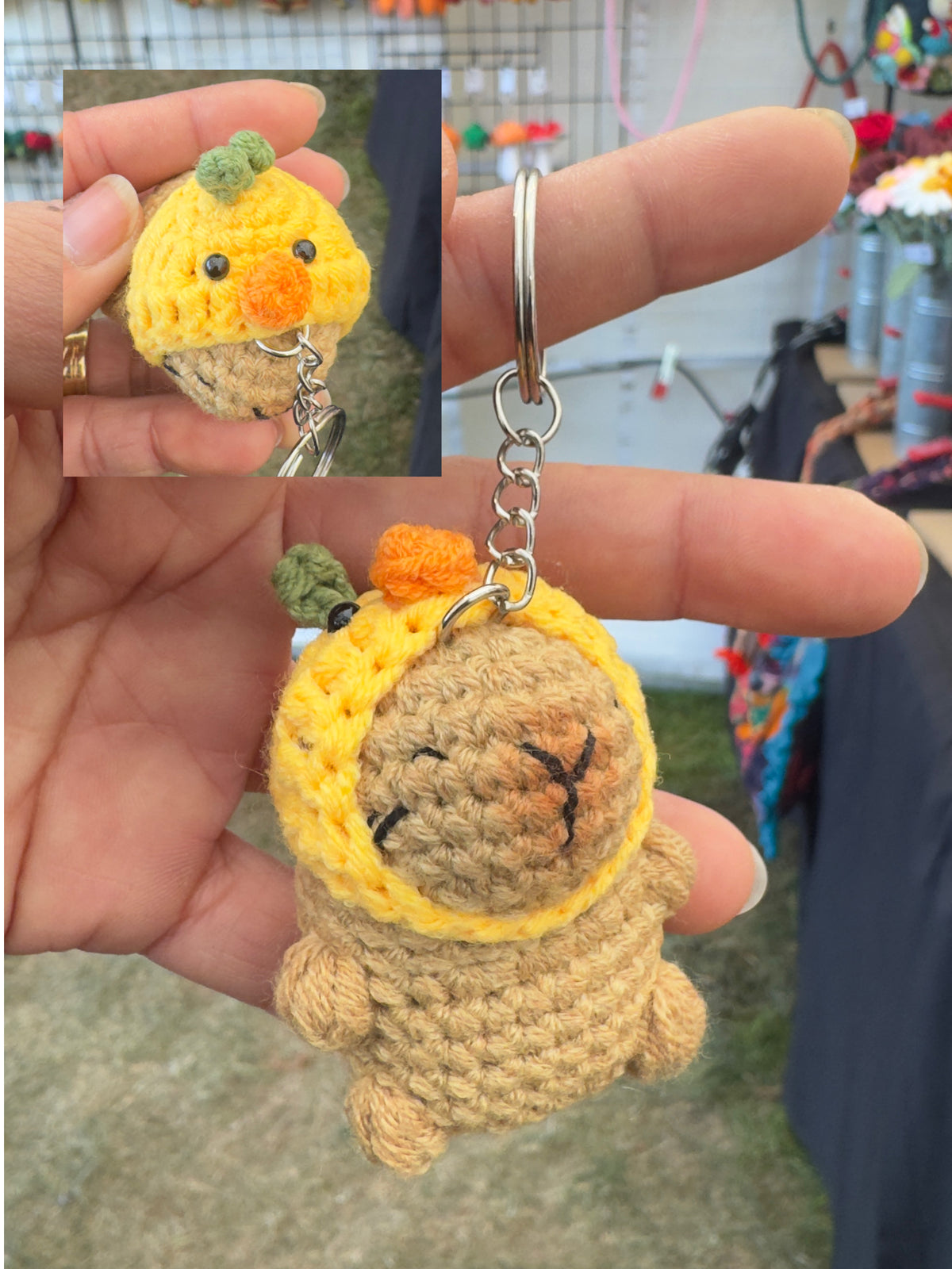Cute Capybara with Crochet Hat Keychain