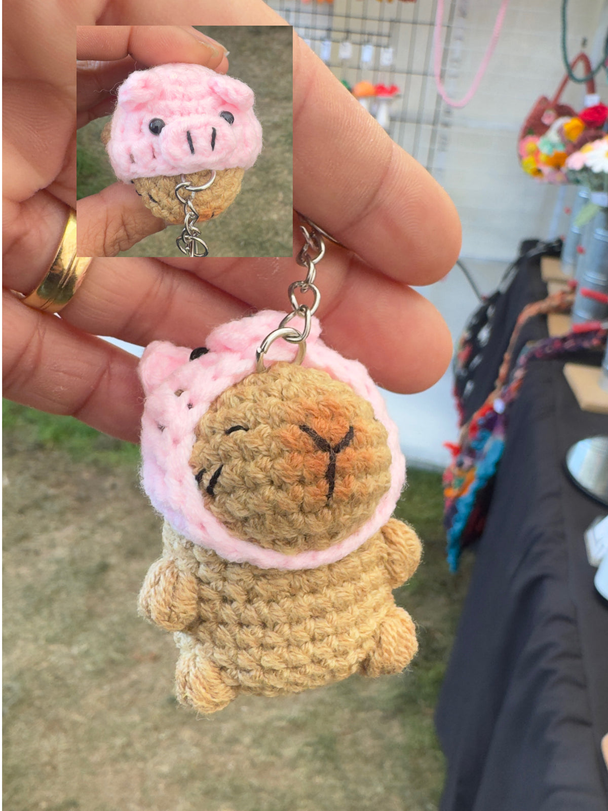 Cute Capybara with Crochet Hat Keychain