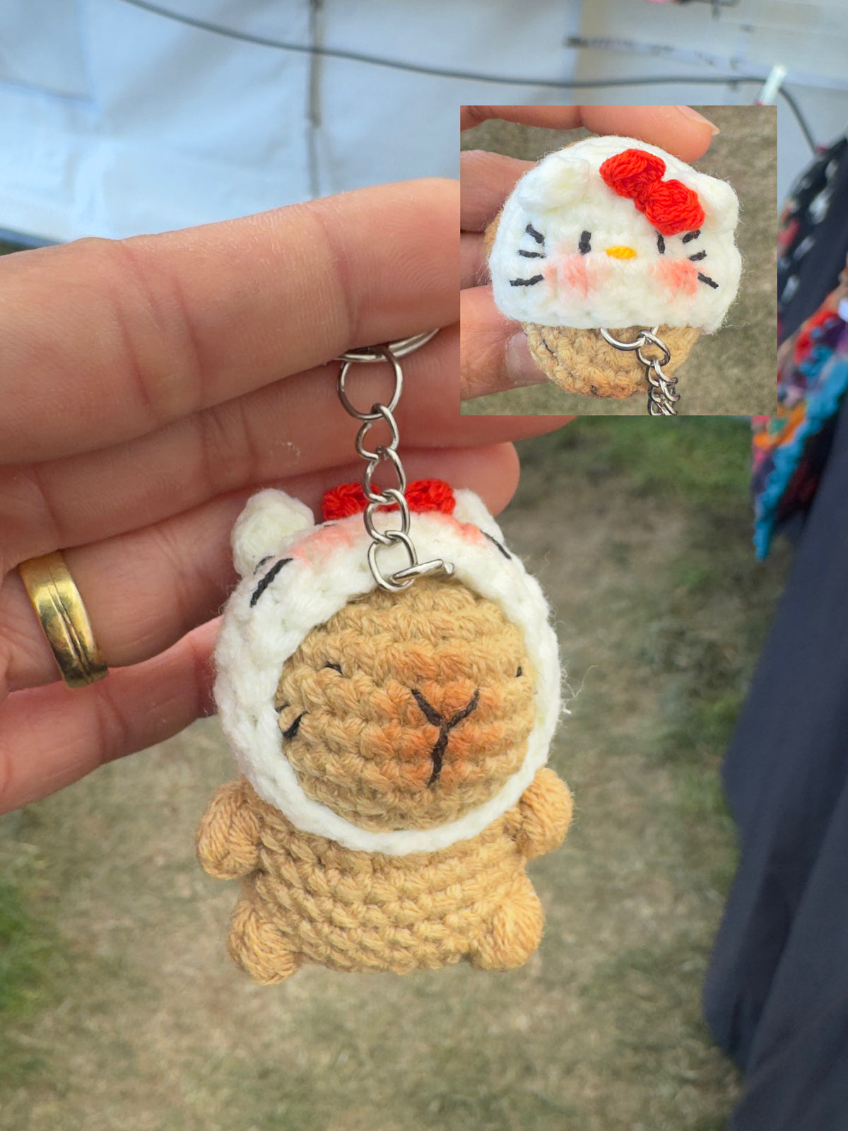 Cute Capybara with Crochet Hat Keychain