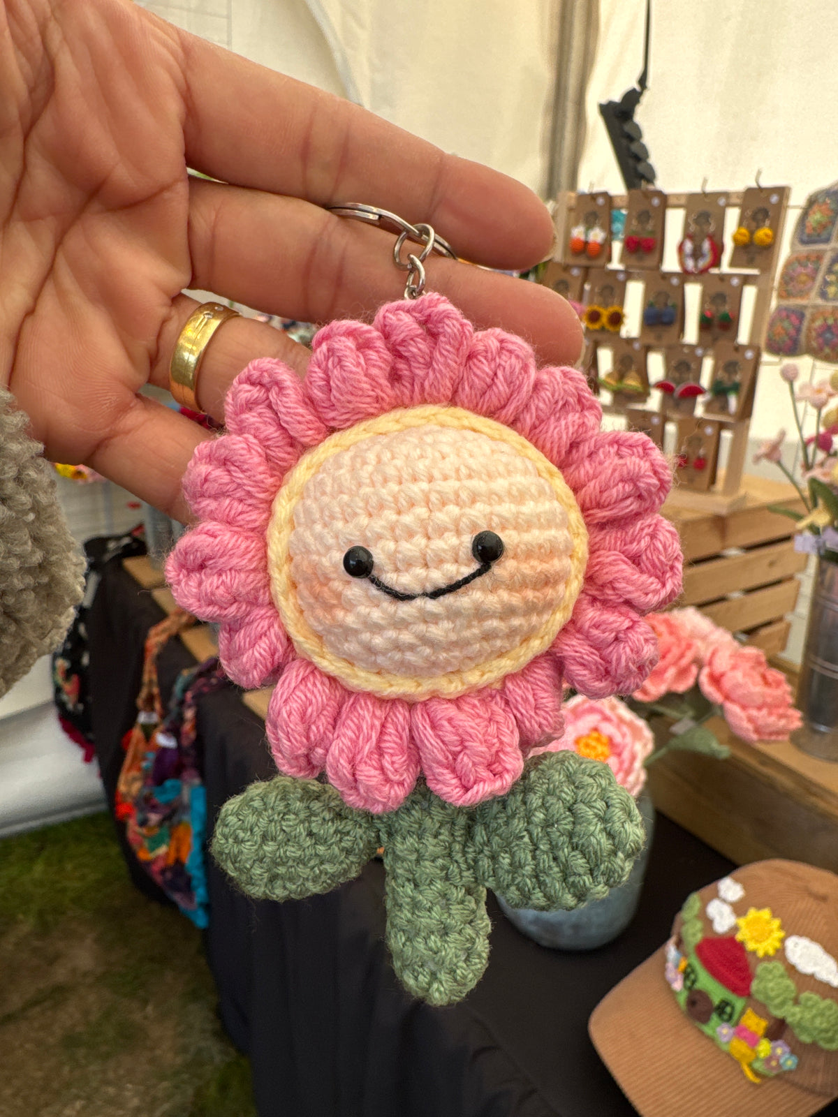 Happy Flower Crochet Bag Charm