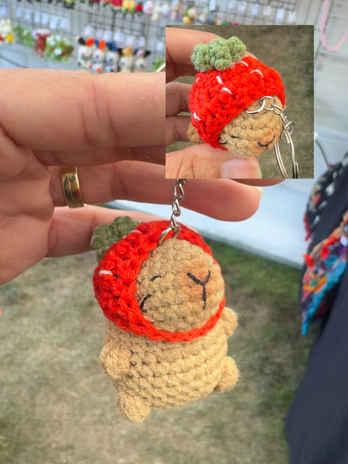 Cute Capybara with Crochet Hat Keychain