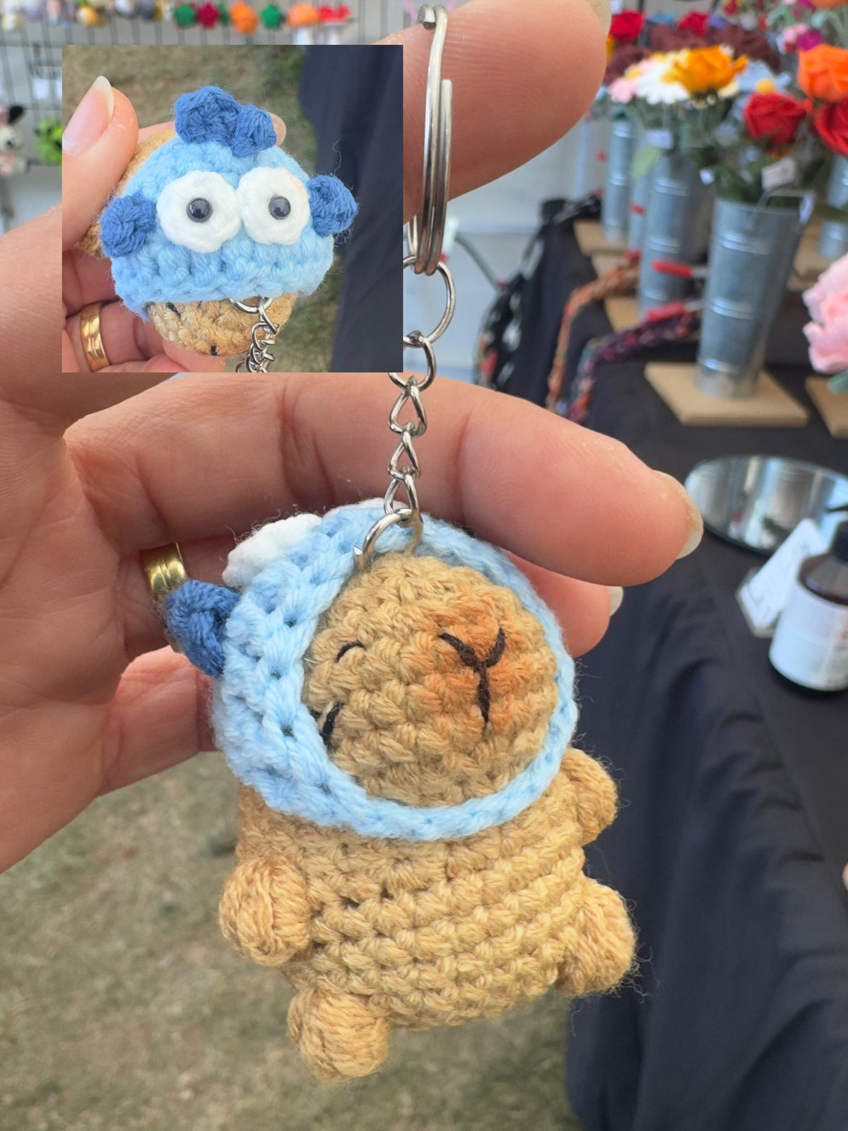 Cute Capybara with Crochet Hat Keychain