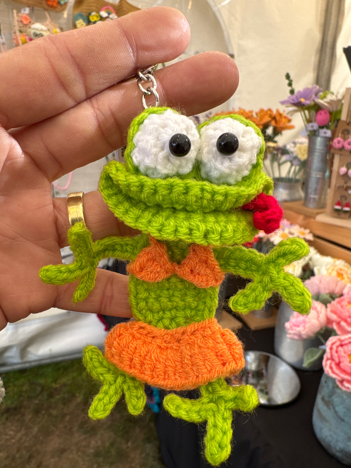 Funny Silly Frog Crochet Keychain