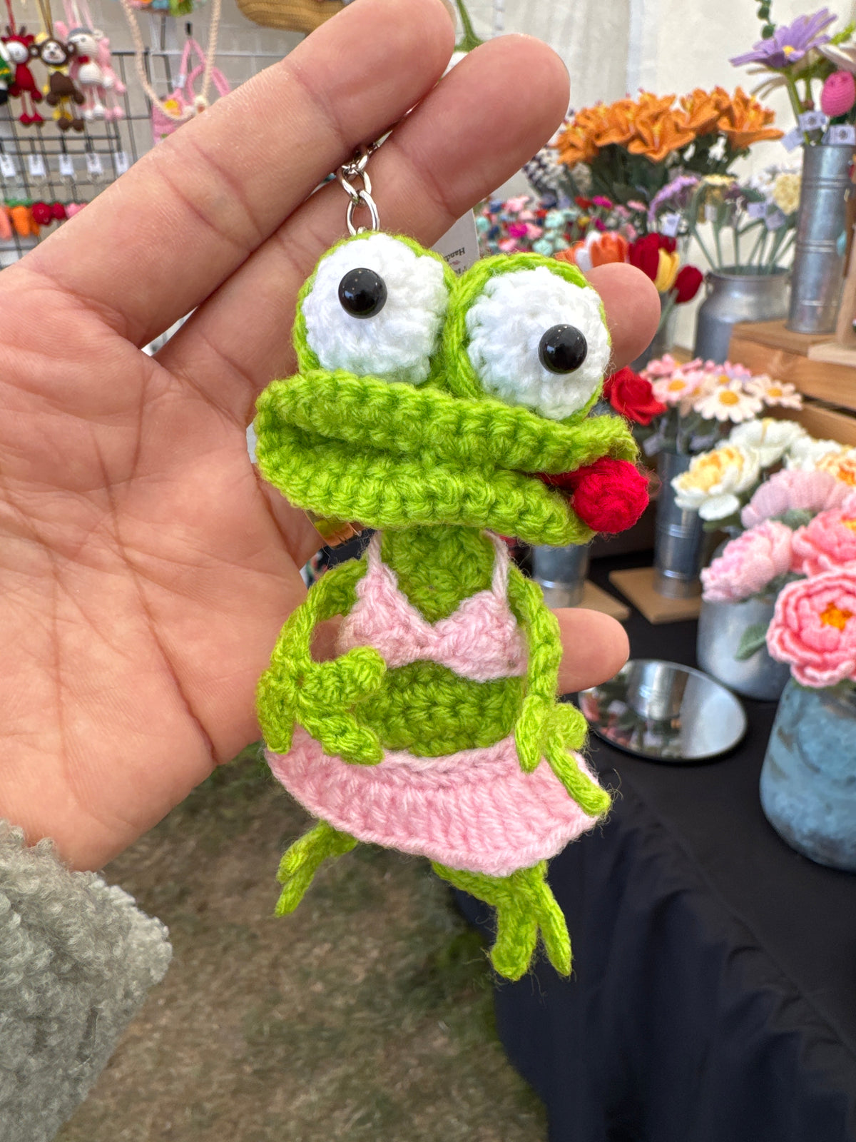 Funny Silly Frog Crochet Keychain