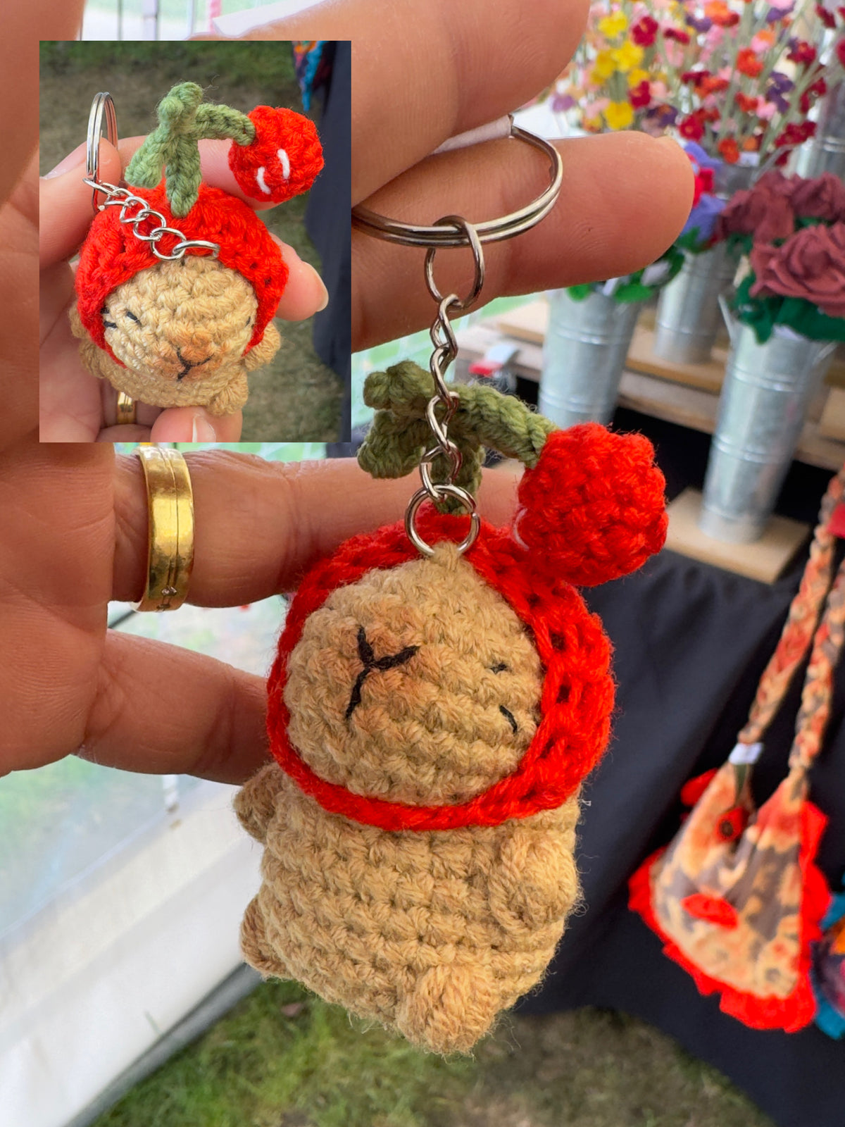 Cute Capybara with Crochet Hat Keychain