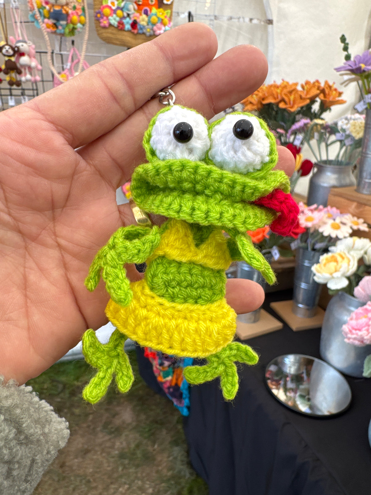 Funny Silly Frog Crochet Keychain