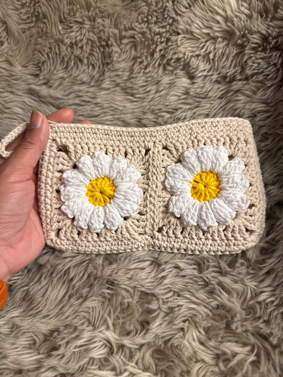 Handmade Crochet Daisy Pouch