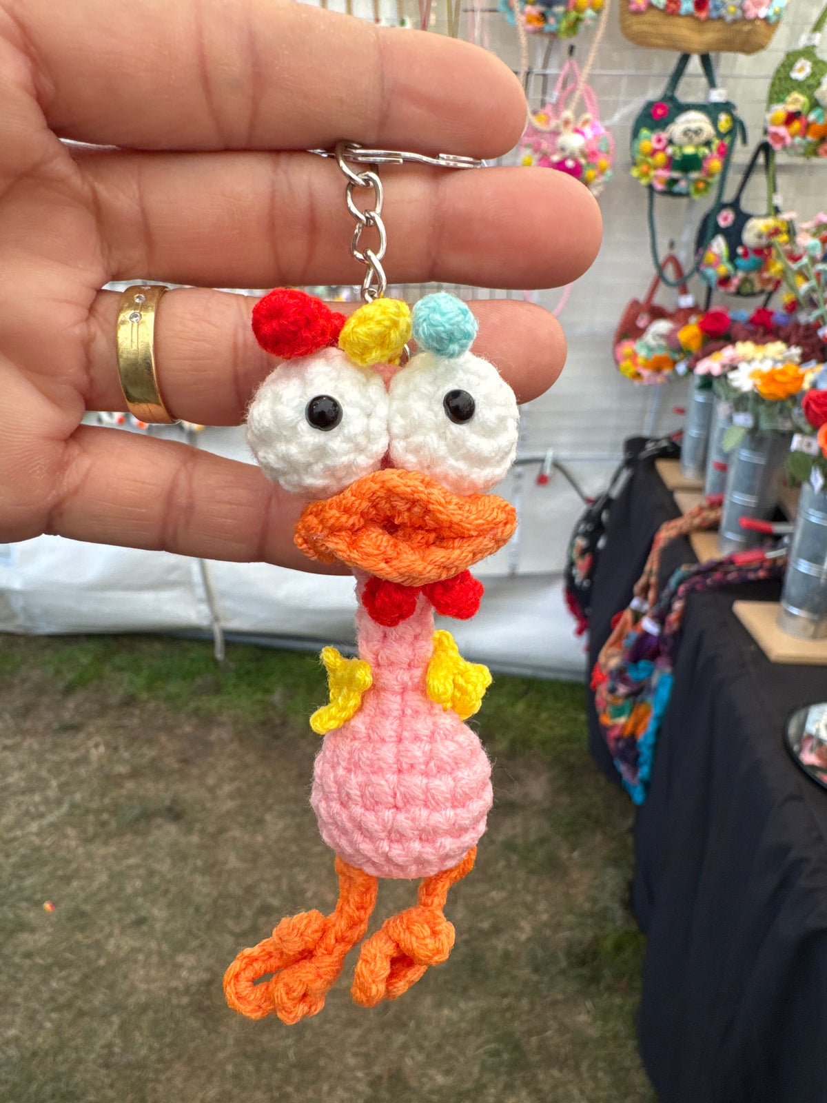 Funny Crochet Chicken Keychain
