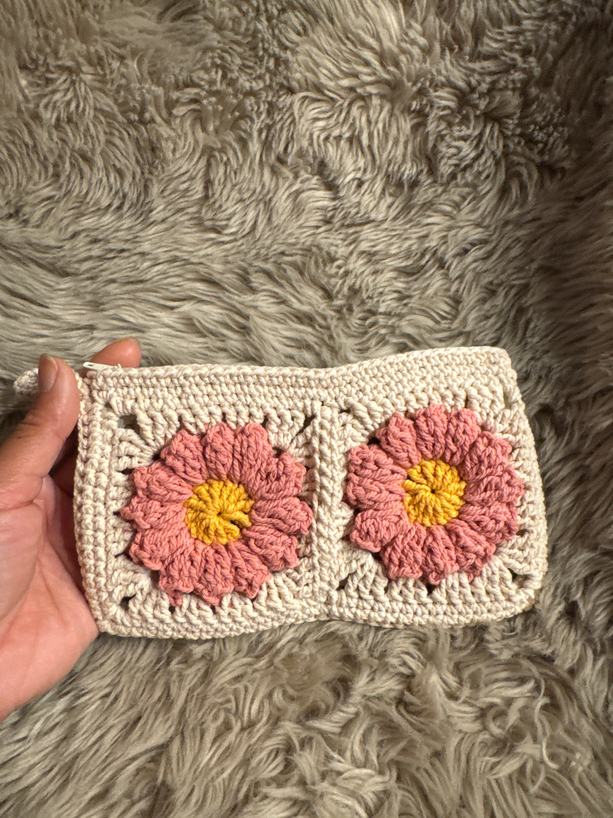 Handmade Crochet Daisy Pouch