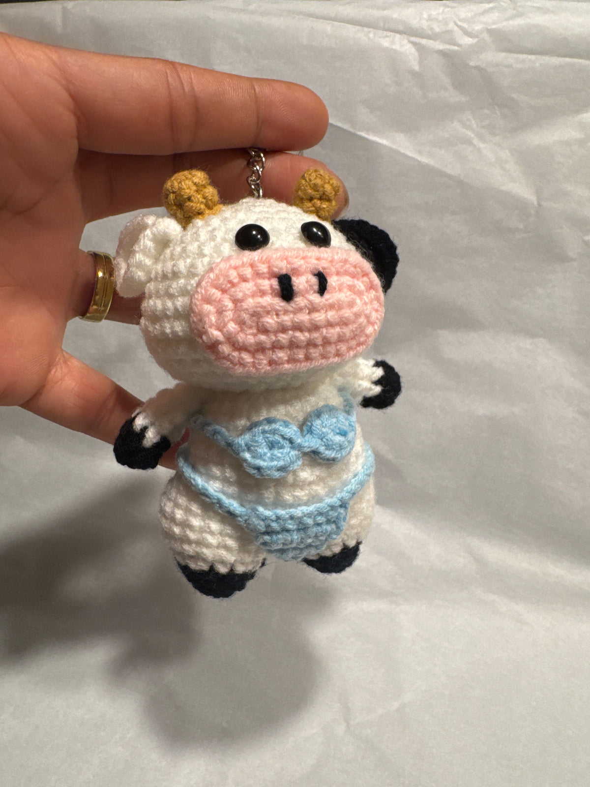 Funny Crochet Cow in Bikini Keychain