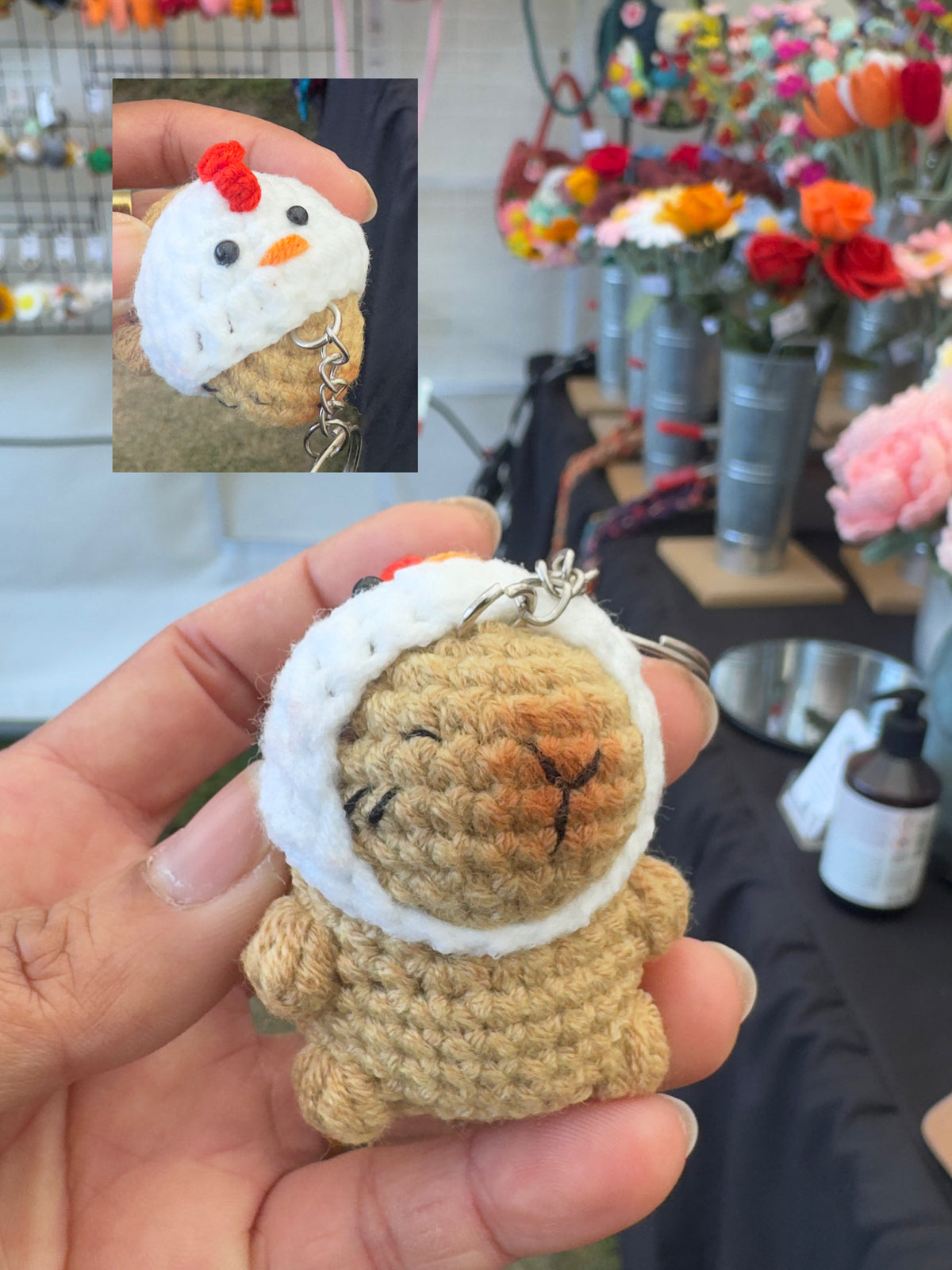Cute Capybara with Crochet Hat Keychain