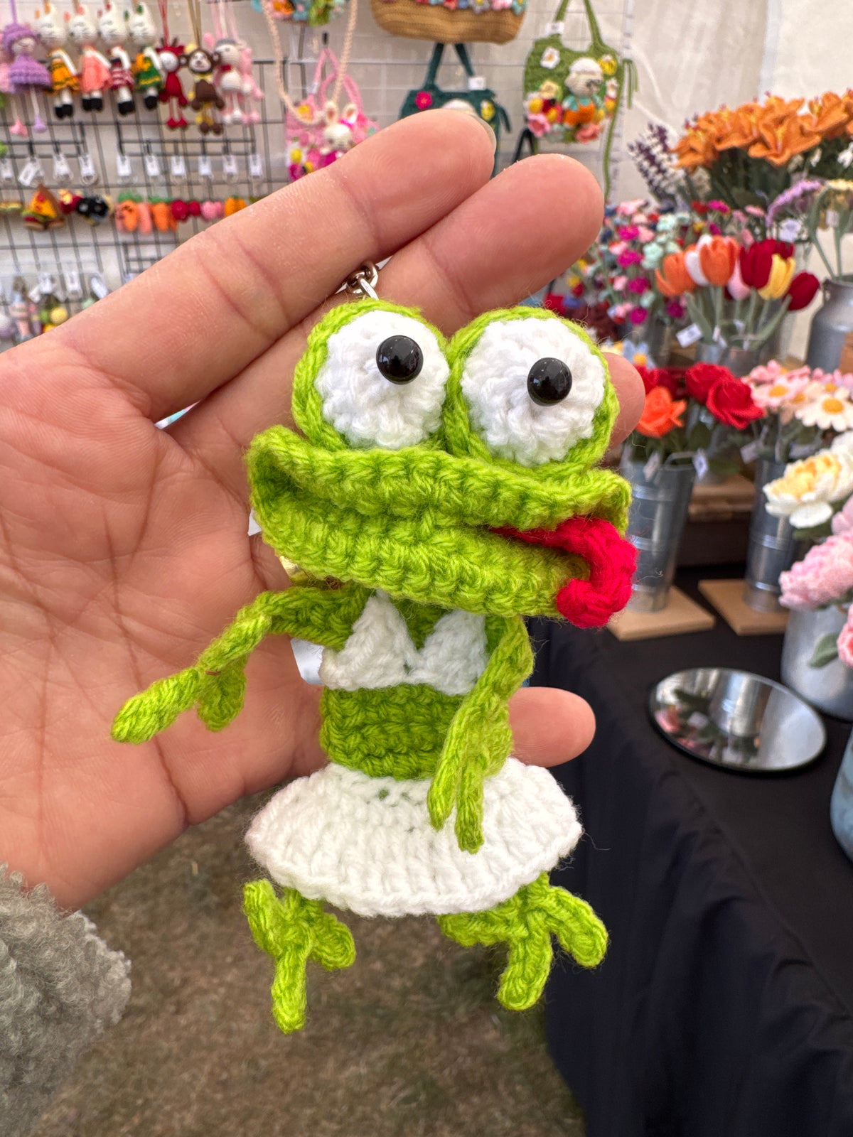 Funny Silly Frog Crochet Keychain