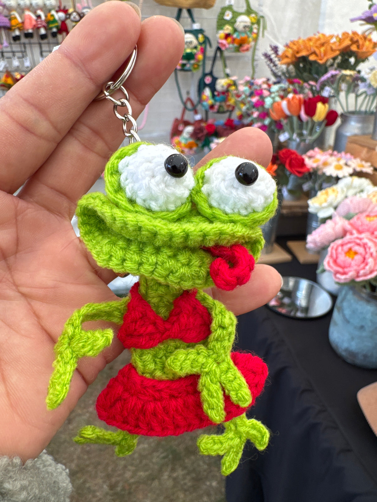 Funny Silly Frog Crochet Keychain