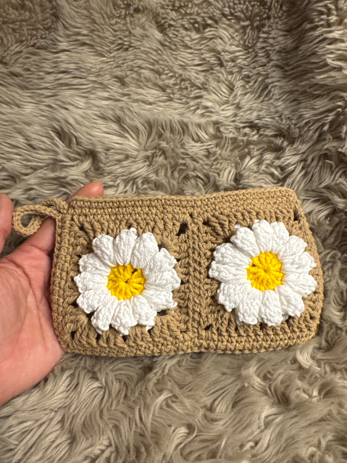 Handmade Crochet Daisy Pouch
