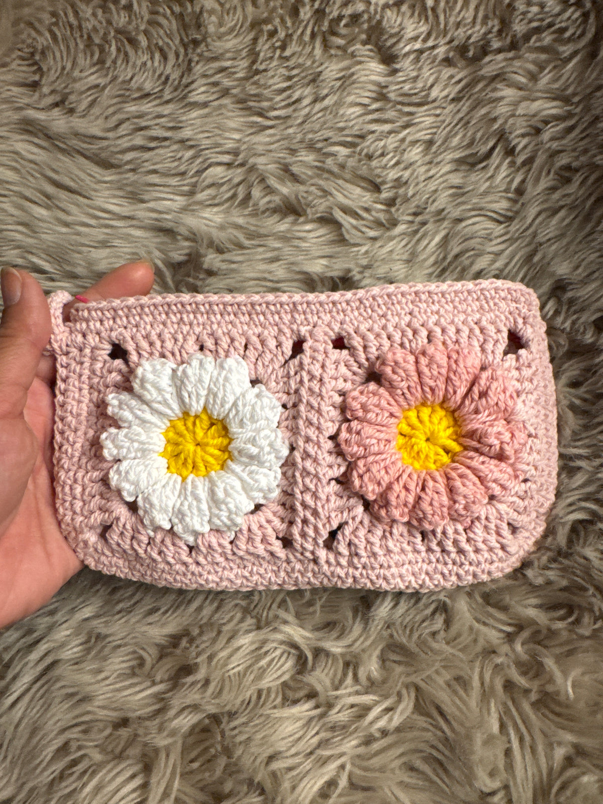 Handmade Crochet Daisy Pouch