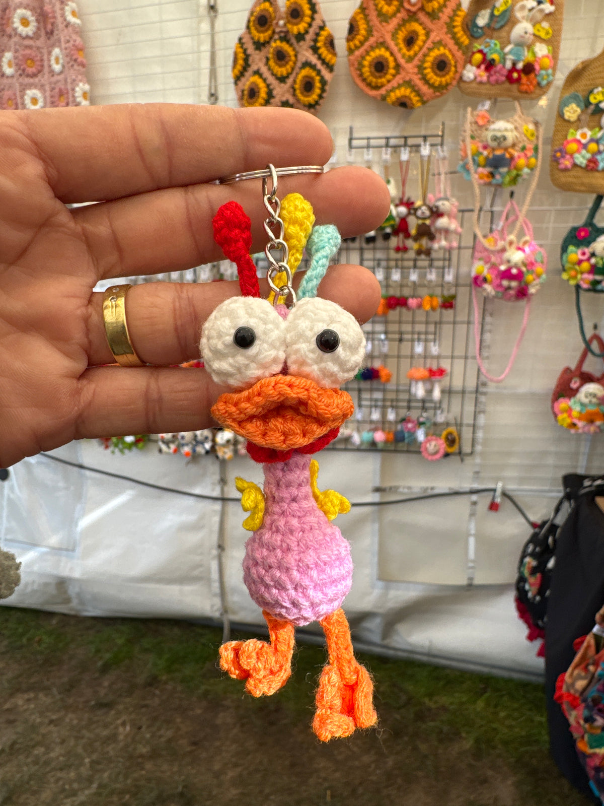Funny Crochet Chicken Keychain