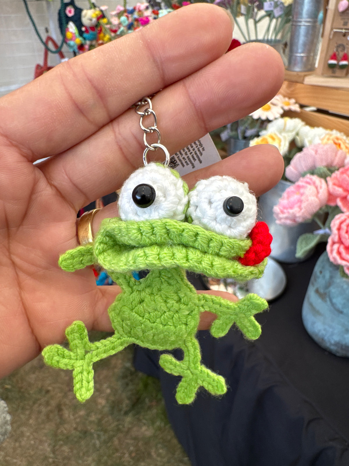 Funny Silly Frog Crochet Keychain