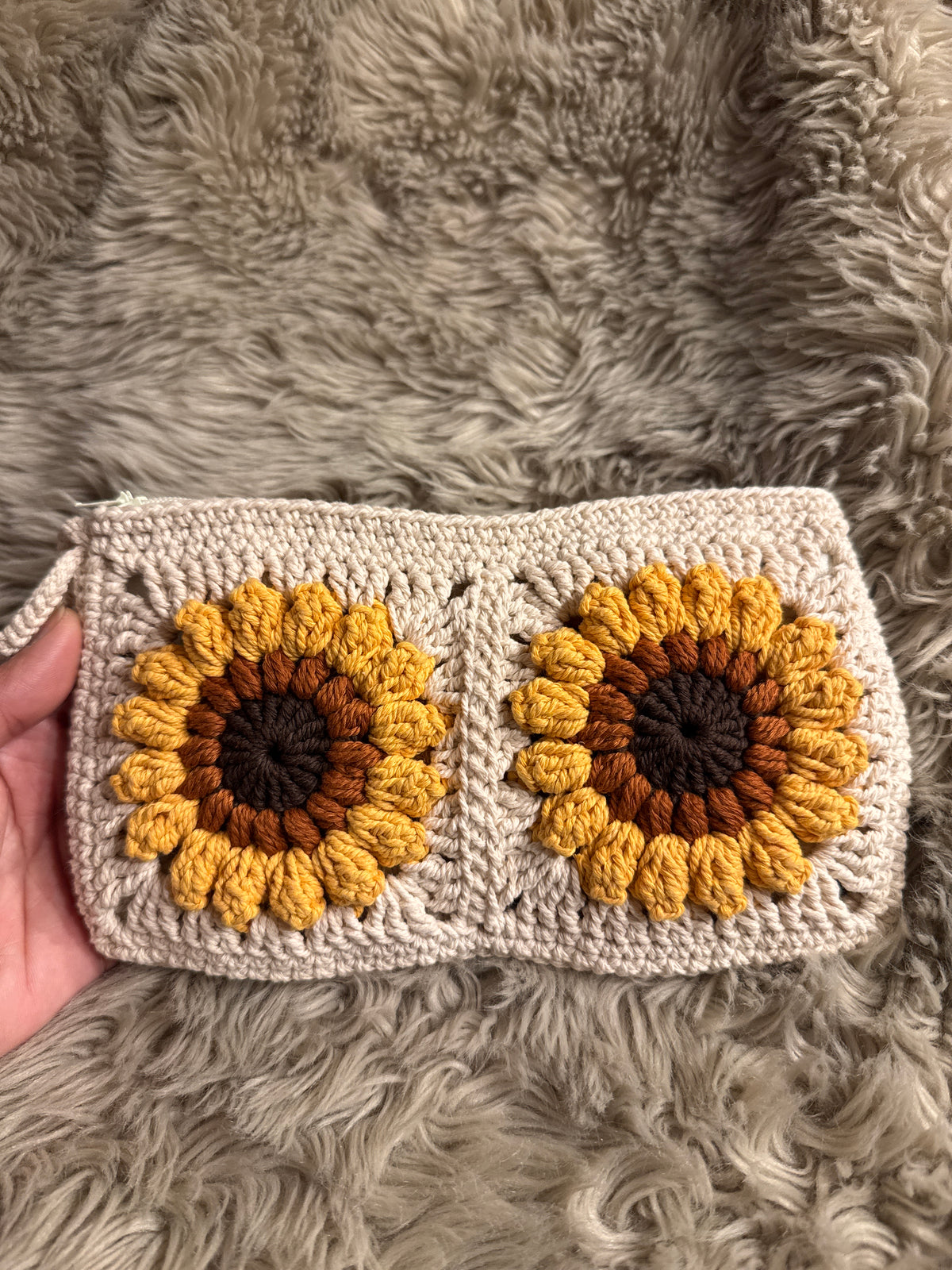 Handmade Crochet Sunflower Pouch