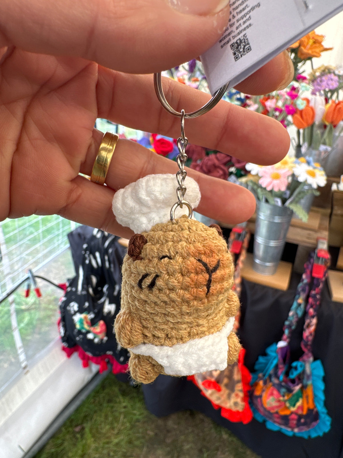 Cute Capybara with Crochet Hat Keychain