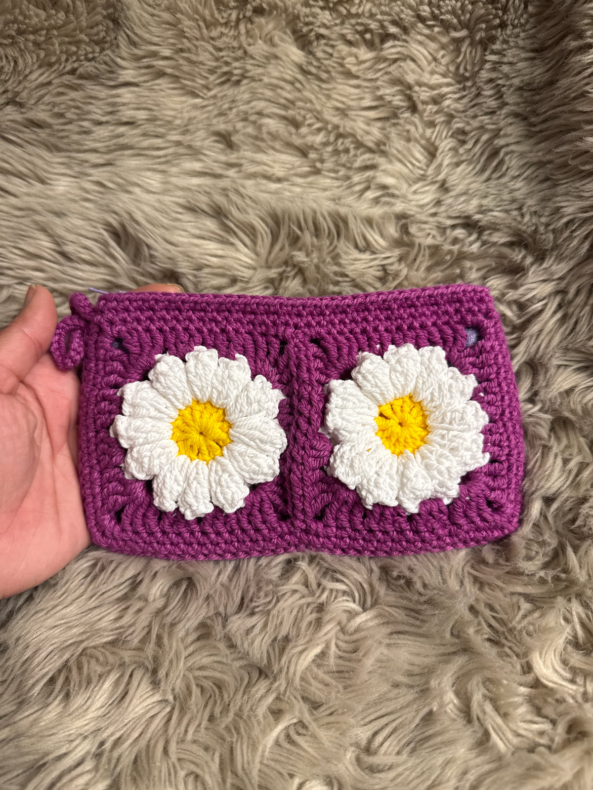 Handmade Crochet Daisy Pouch