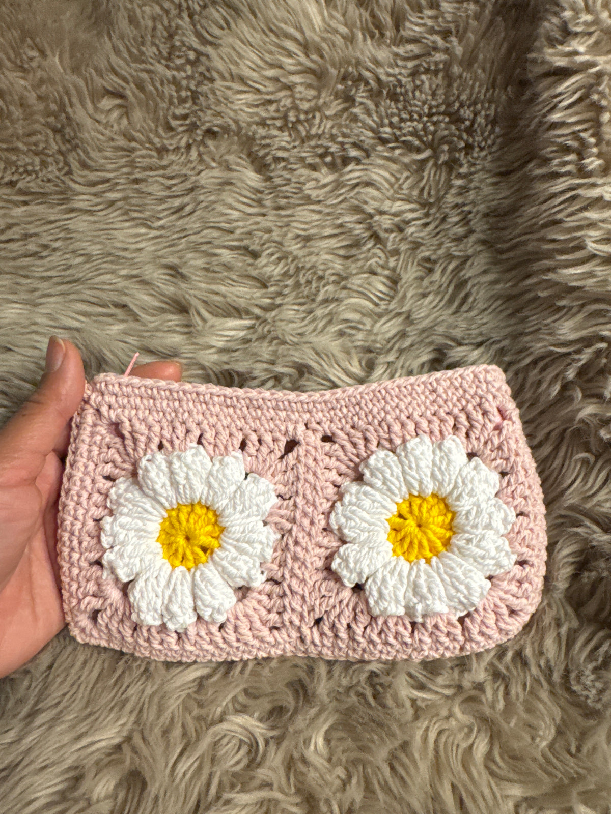 Handmade Crochet Daisy Pouch