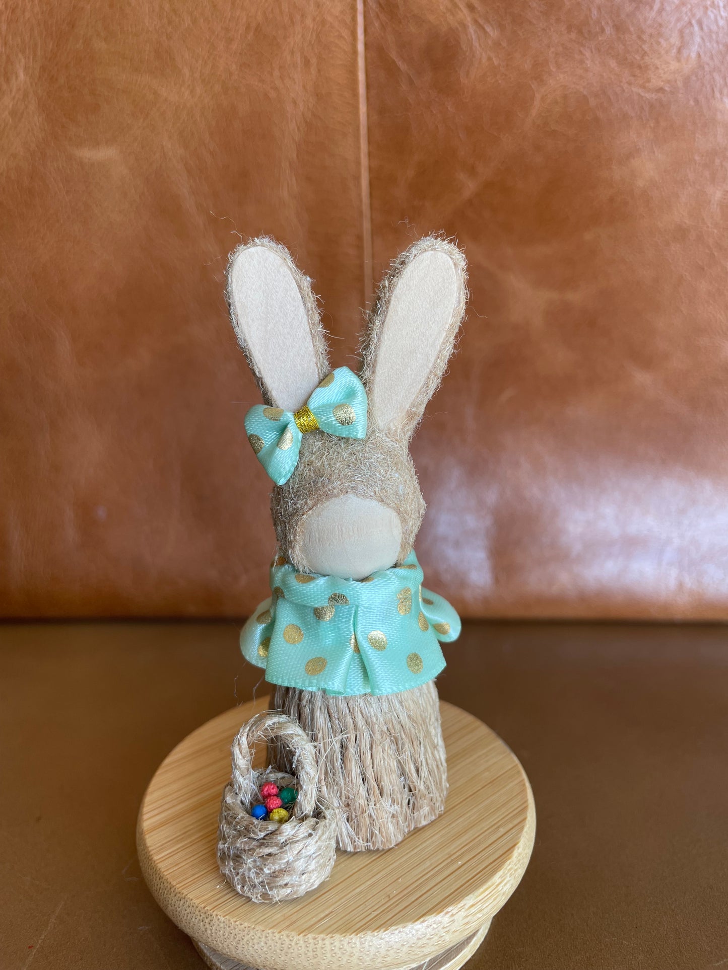Handmade Bunny Figure with Basket – Mini Easter Decoration