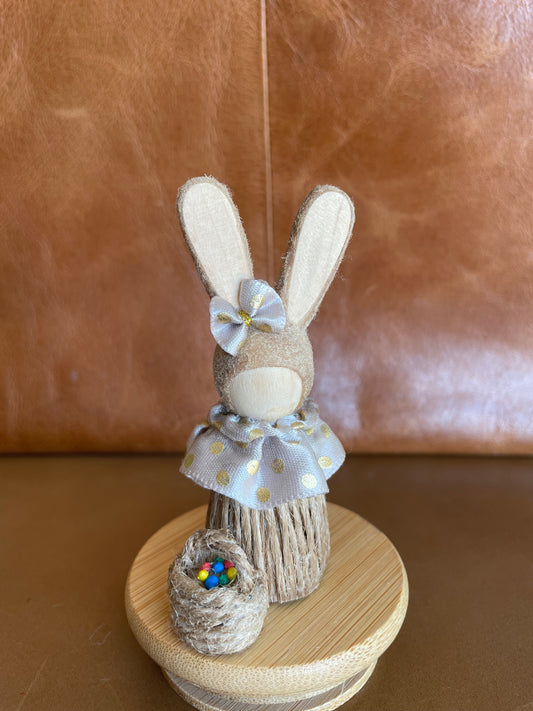 Handmade Bunny Figure with Basket – Mini Easter Decoration