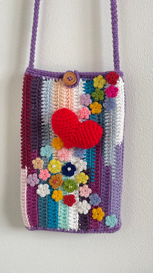 Handmade crochet phone bag