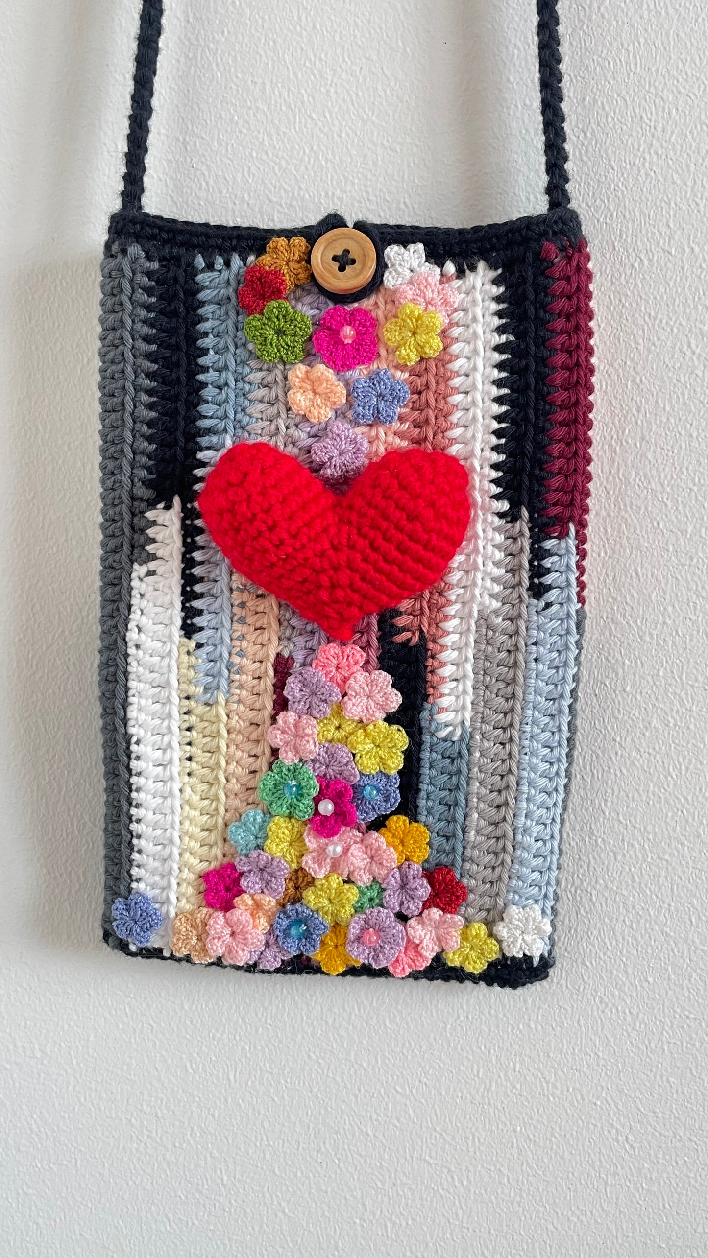 Handmade crochet phone bag