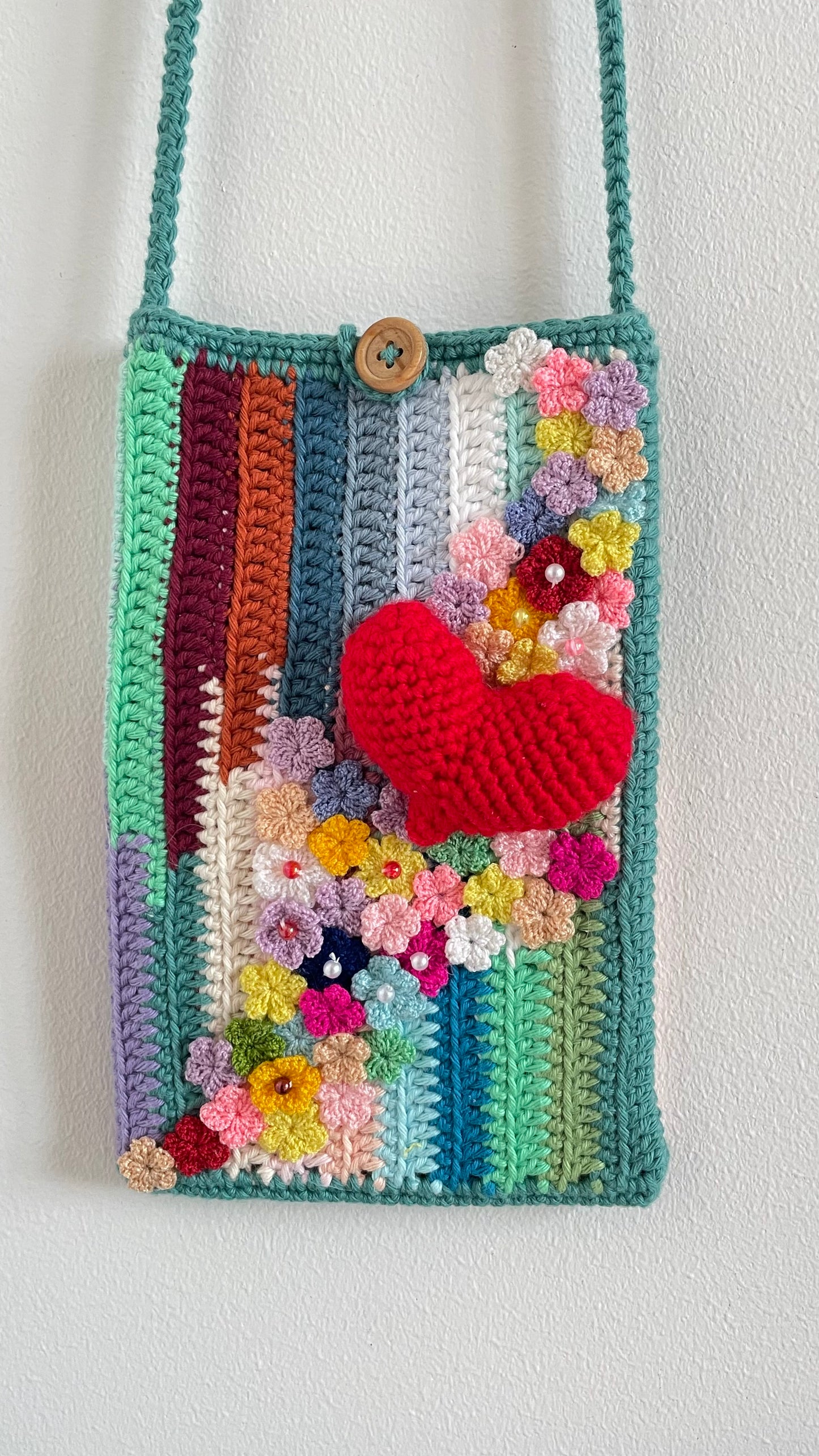 Handmade crochet phone bag