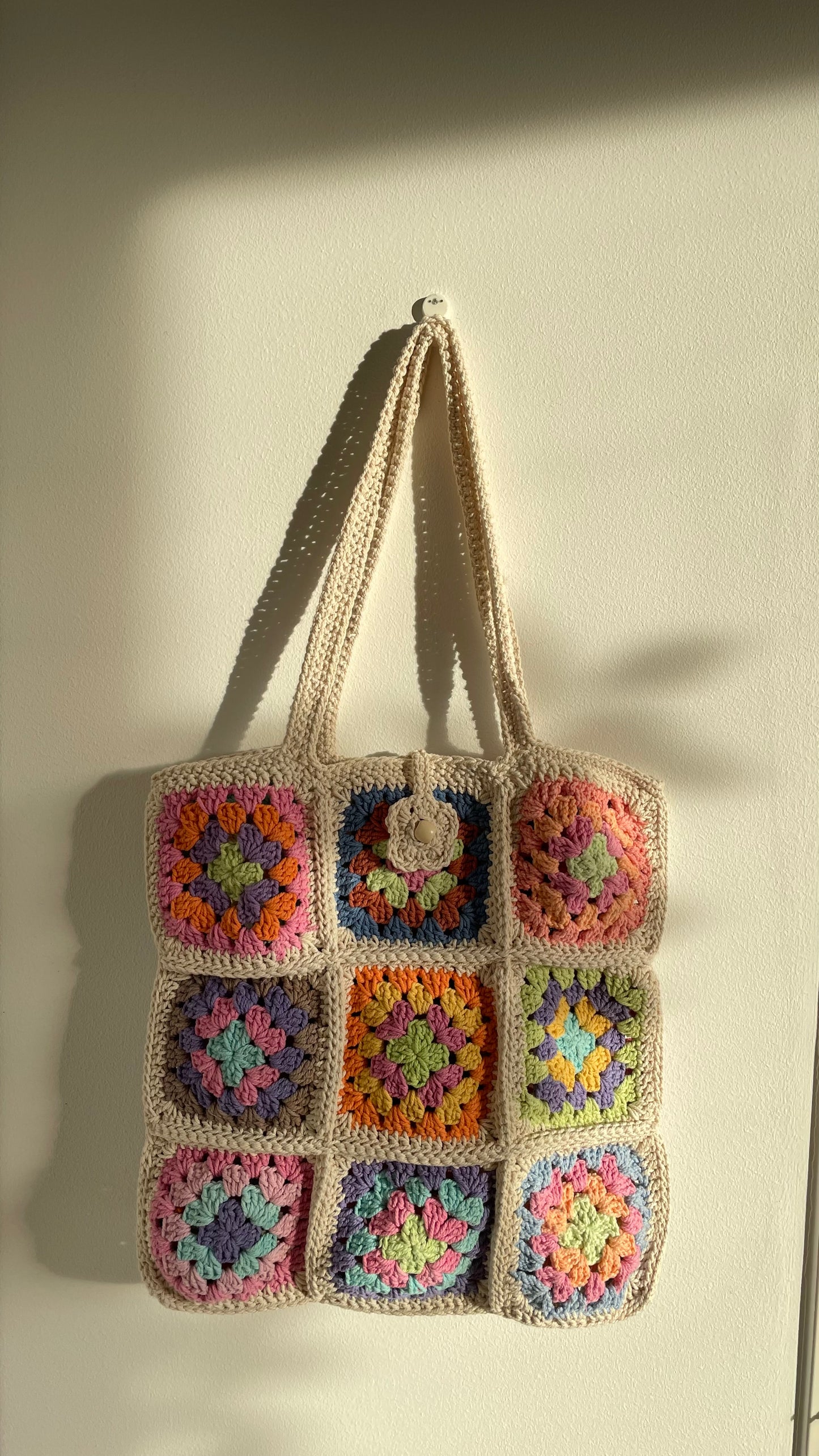 Handmade Granny Square Crochet Tote Bag 🌼